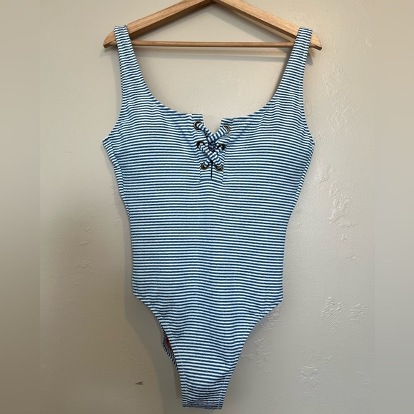 J. Crew Lace-up One-Piece In Faded Stripe - Picture 4 of 16